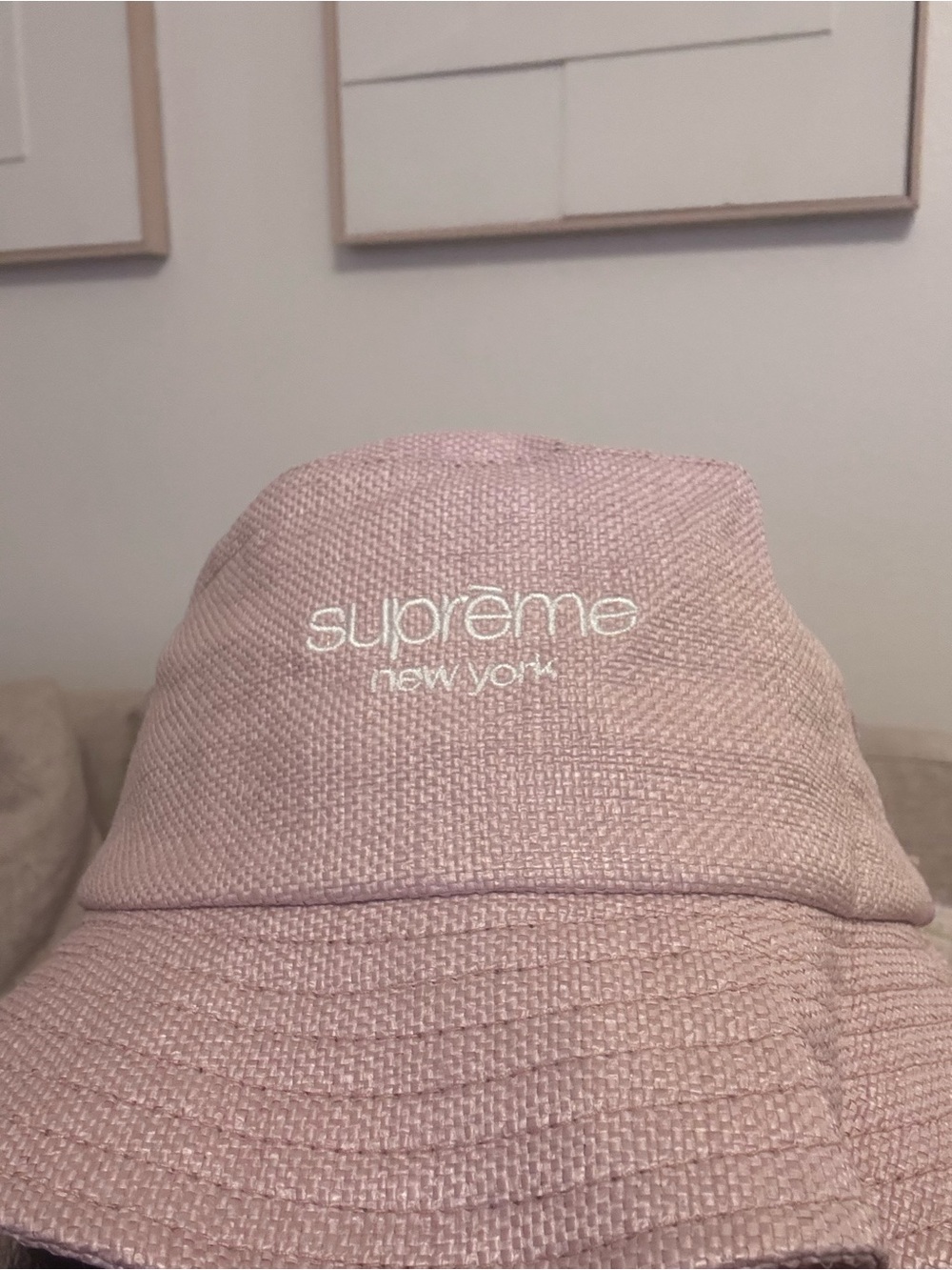 Supreme Pink Text Embroidered Bucket Hat